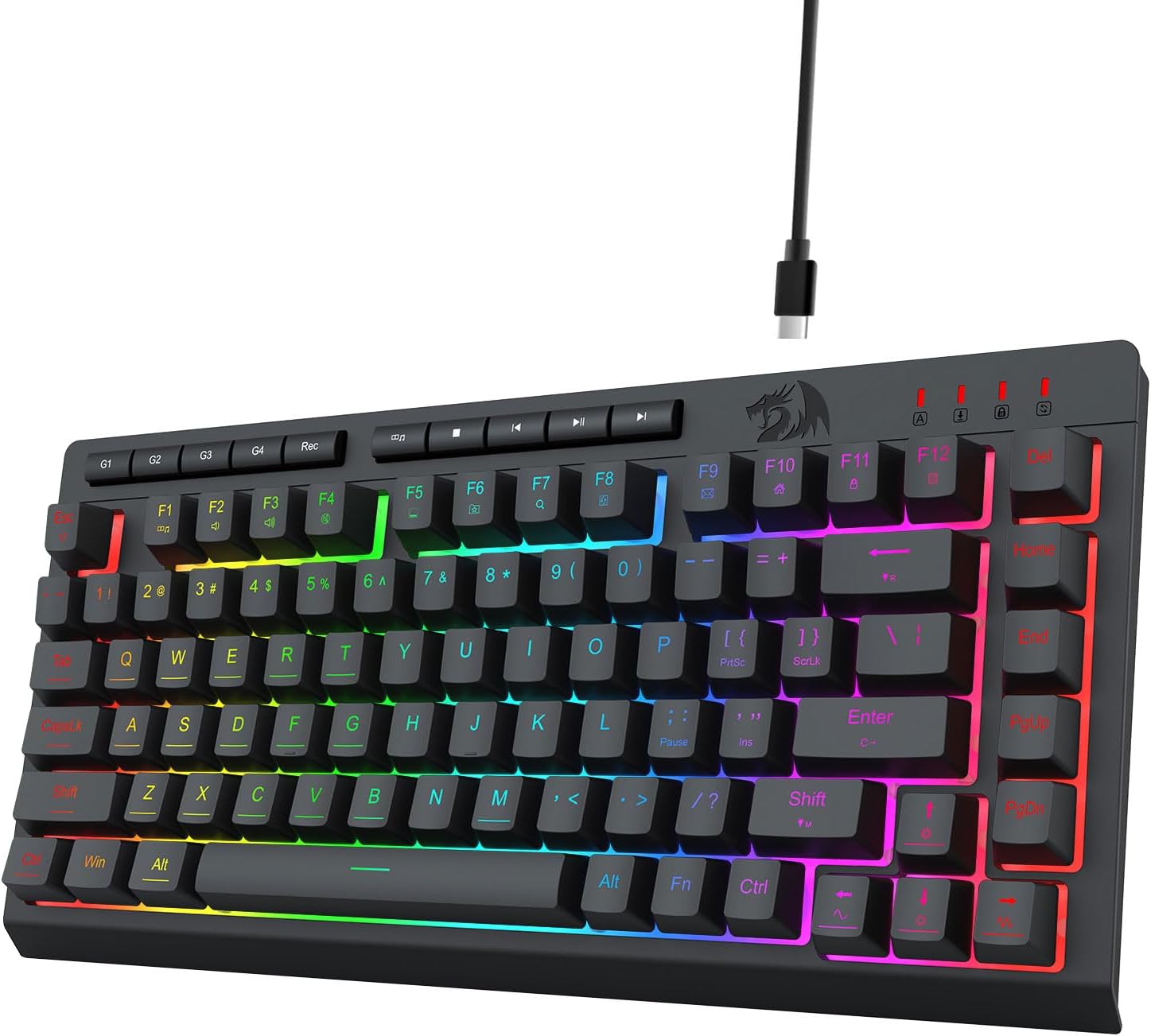 Preto K524 com fio para jogos RGB retroiluminado, teclado 75%
